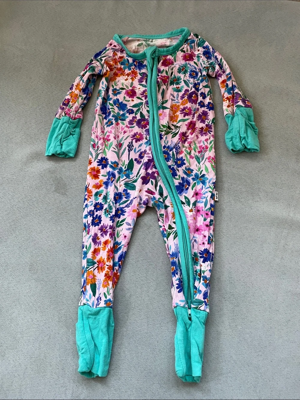 Little Sleepies Floral Footed One-Piece with Teal Trim